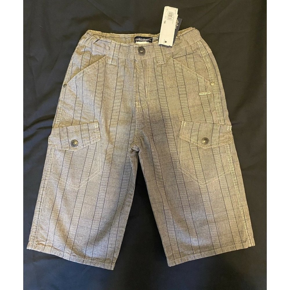 $74 NWT Jean Bourget 10 Long Cargo Surf Shorts Adj Waist Tan Boy Bermuda Black